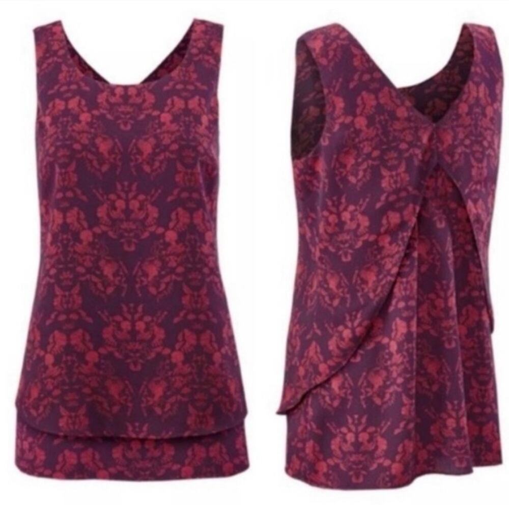 CAbi Floral Printed Split Back Blouse Size S